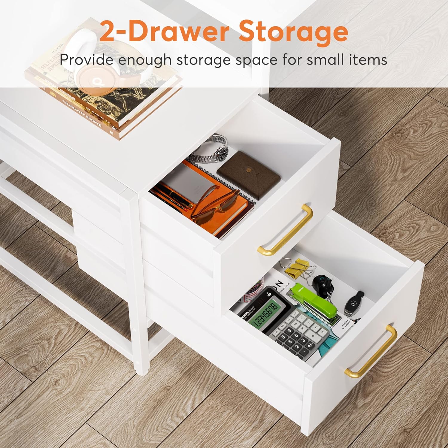 Furnishiaa 55 Inch Computer Desk with 2 Drawers and Storage Shelves - Furnishiaa -  - 