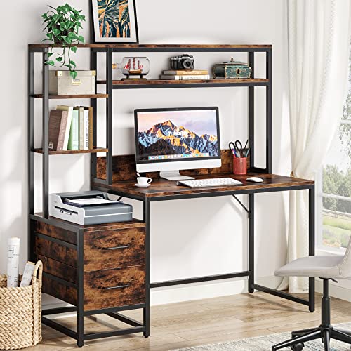 Furnishiaa 55 Inch Computer Desk with 2 Drawers and Storage Shelves - Furnishiaa -  - 