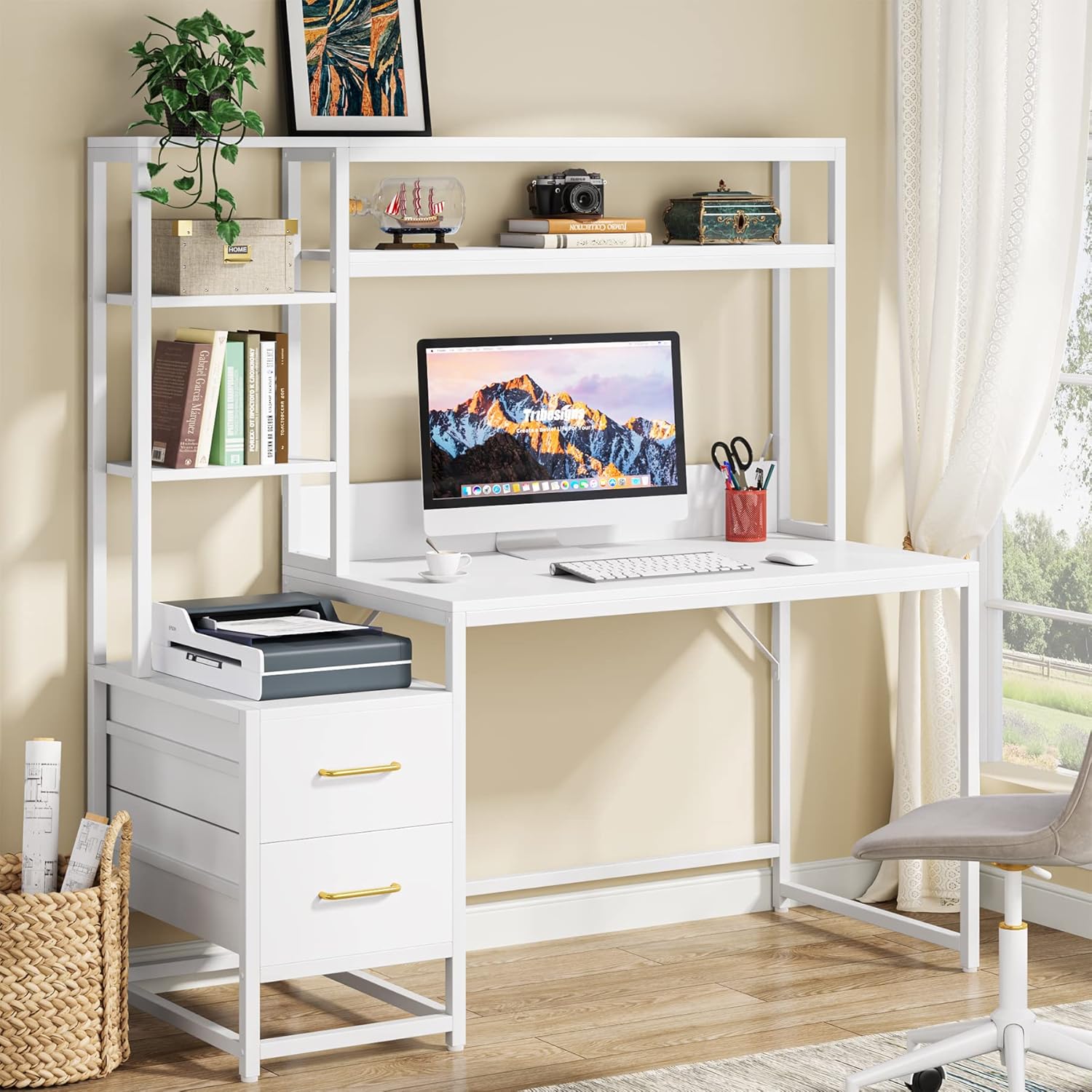 Furnishiaa 55 Inch Computer Desk with 2 Drawers and Storage Shelves - Furnishiaa -  - 