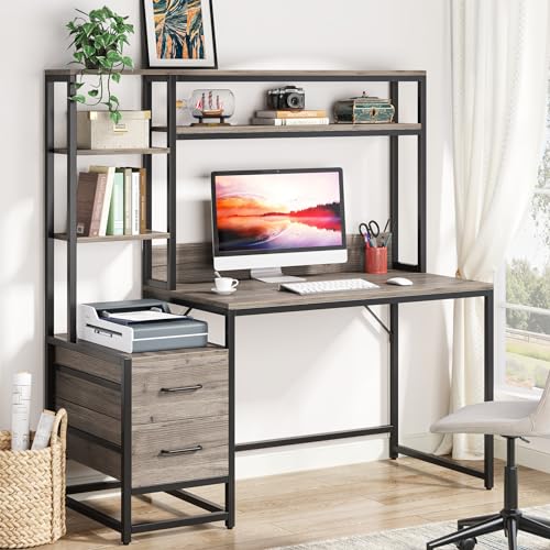 Furnishiaa 55 Inch Computer Desk with 2 Drawers and Storage Shelves - Furnishiaa -  - 