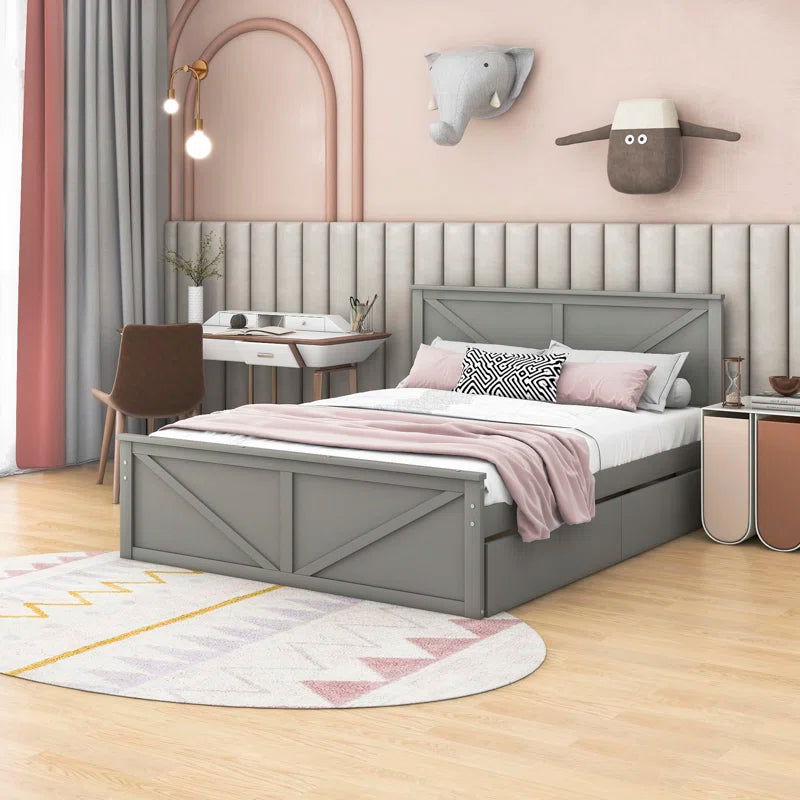 Furnishiaa Curvy Simple Wooden Bed With 4 Trolly - Furnishiaa -  - 