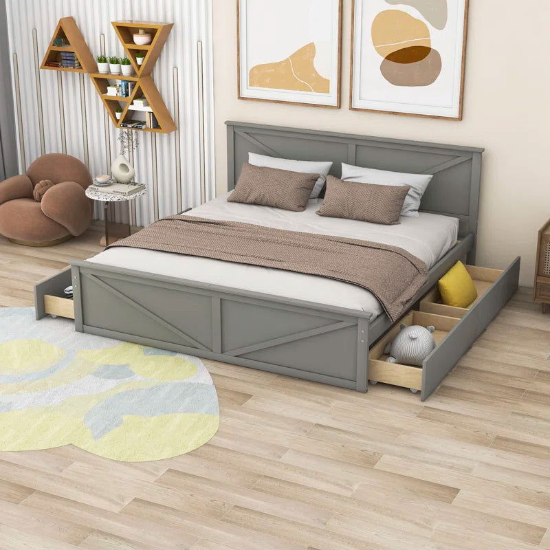 Furnishiaa Curvy Simple Wooden Bed With 4 Trolly - Furnishiaa -  - 