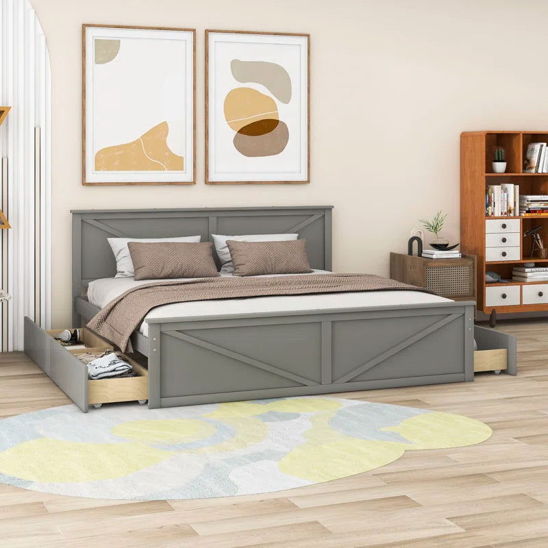 Furnishiaa Curvy Simple Wooden Bed With 4 Trolly - Furnishiaa -  - 