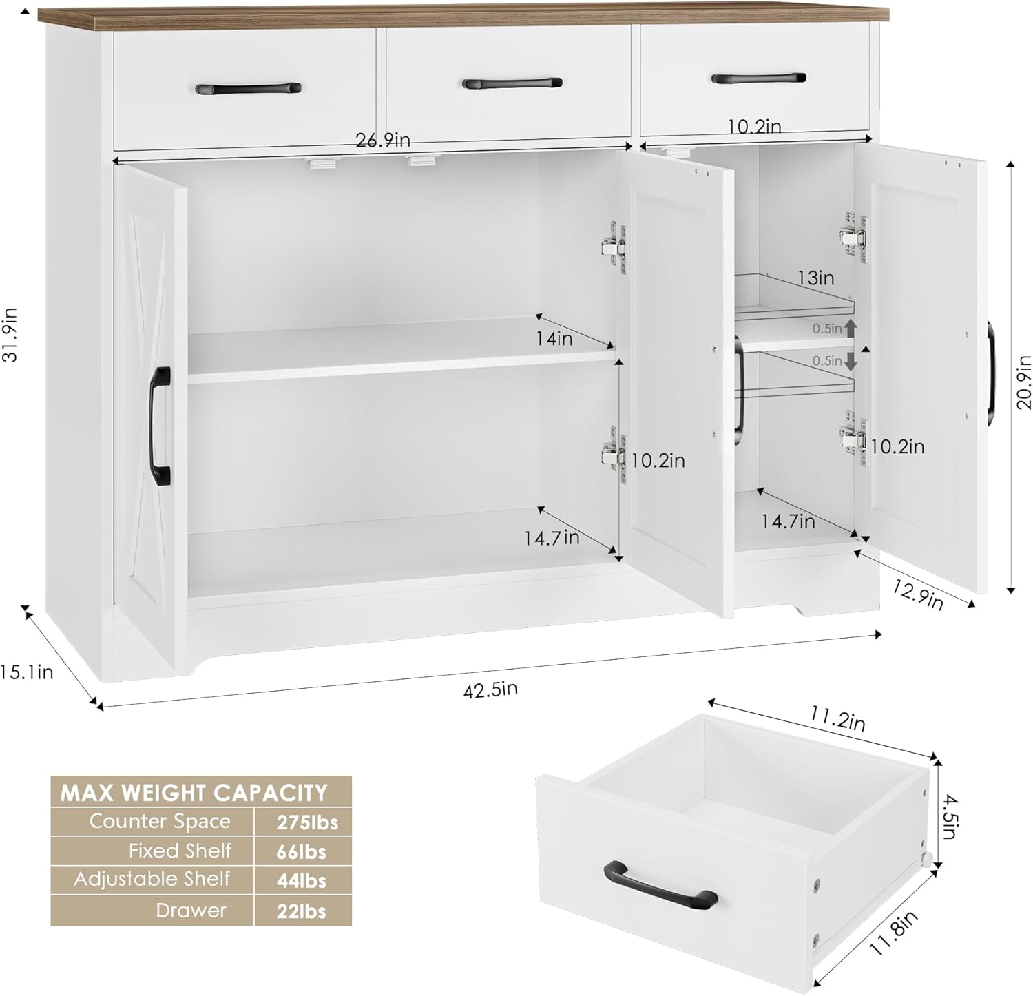 Furnishiaa Farmhouse Sideboard Buffet Cabinet - Furnishiaa -  - 