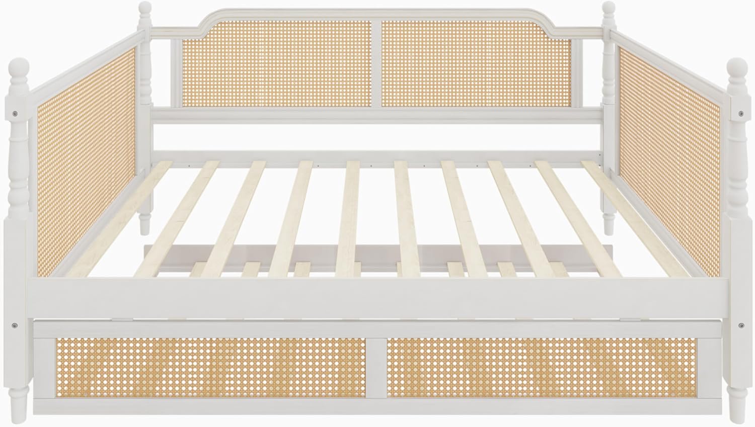 Furnishiaa French Style Rattan Daybed with Trundle Sofa Bed -  - 