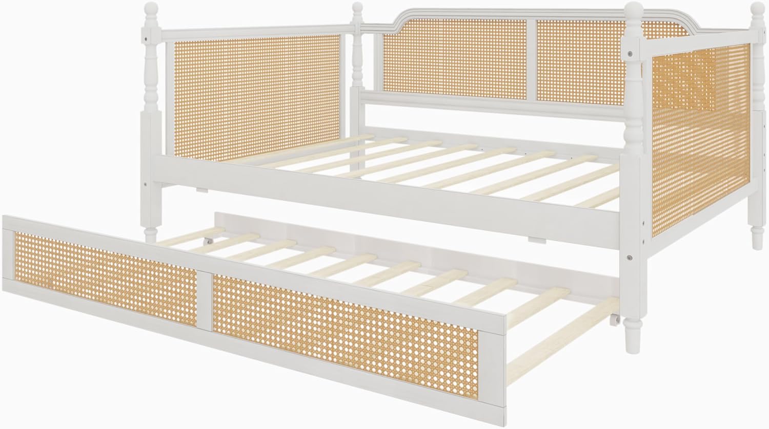 Furnishiaa French Style Rattan Daybed with Trundle Sofa Bed -  - 