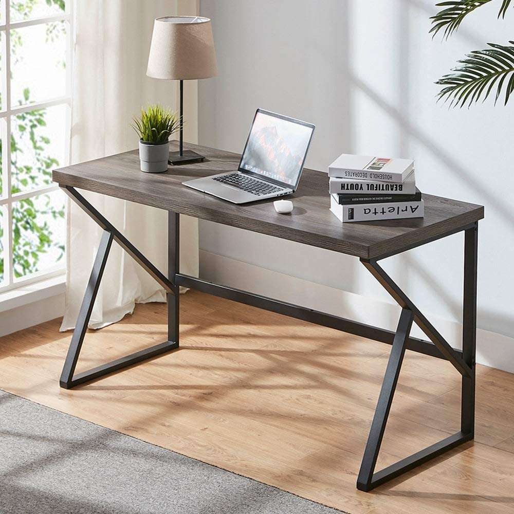 Furnishiaa Grey Solid Sheesham Wood & Iron Study Table Desk Office computer & Laptop table for home office - Furnishiaa -  - 
