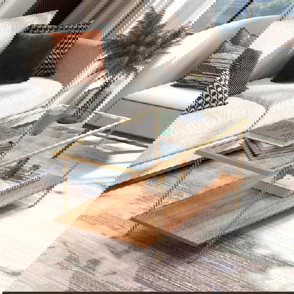 Furnishiaa Metal Frame Glass Top Coffee Table - Main Image