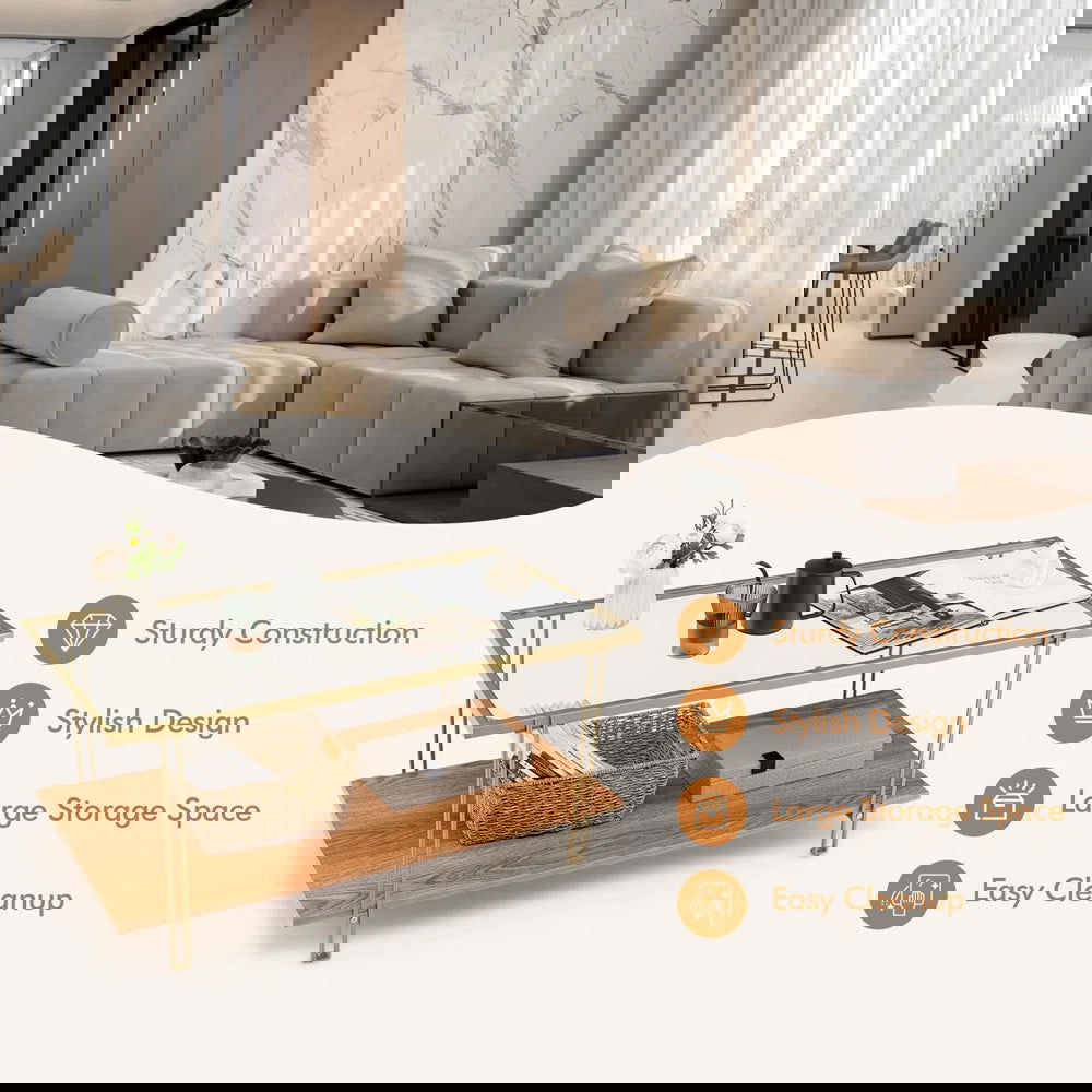 Furnishiaa Metal Frame Glass Top Coffee Table - Furnishiaa -  - 