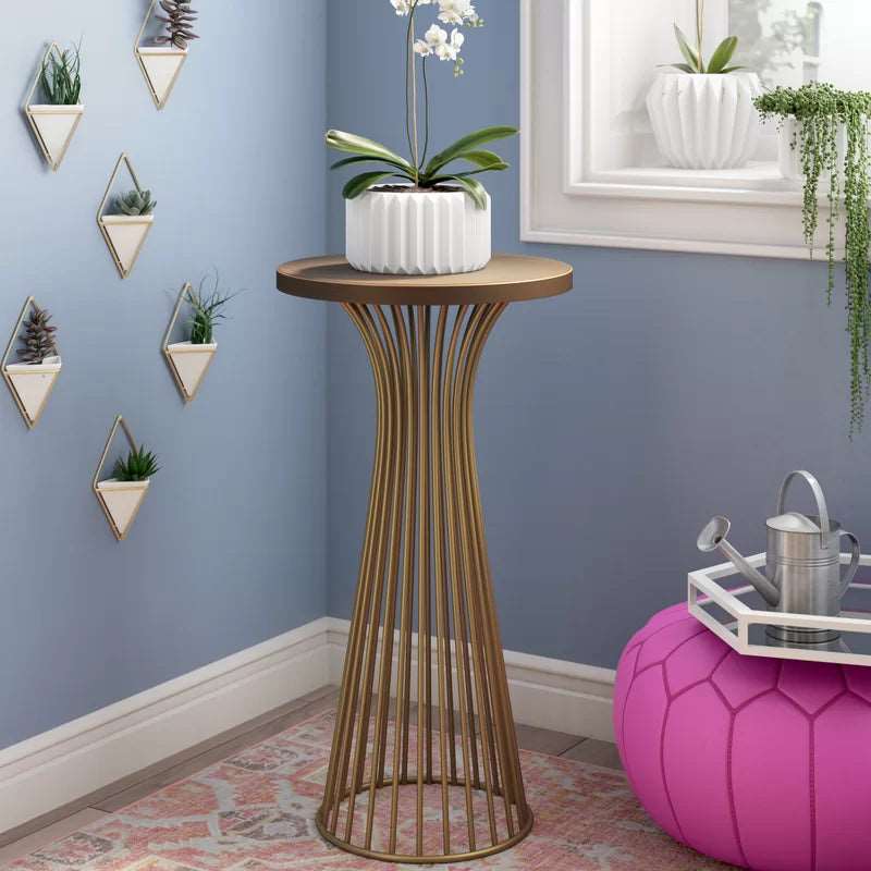 Furnishiaa Metal Round Wooden Top Plant Stand - Furnishiaa -  - 