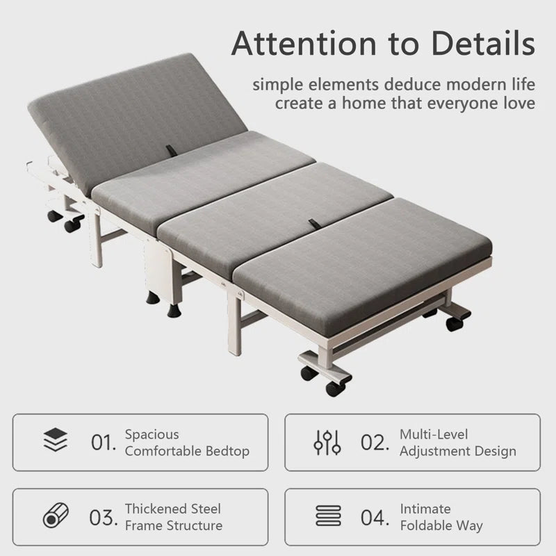 Furnishiaa Metal Upholstered Folding Bed with Mattress For Guests - Furnishiaa -  - 