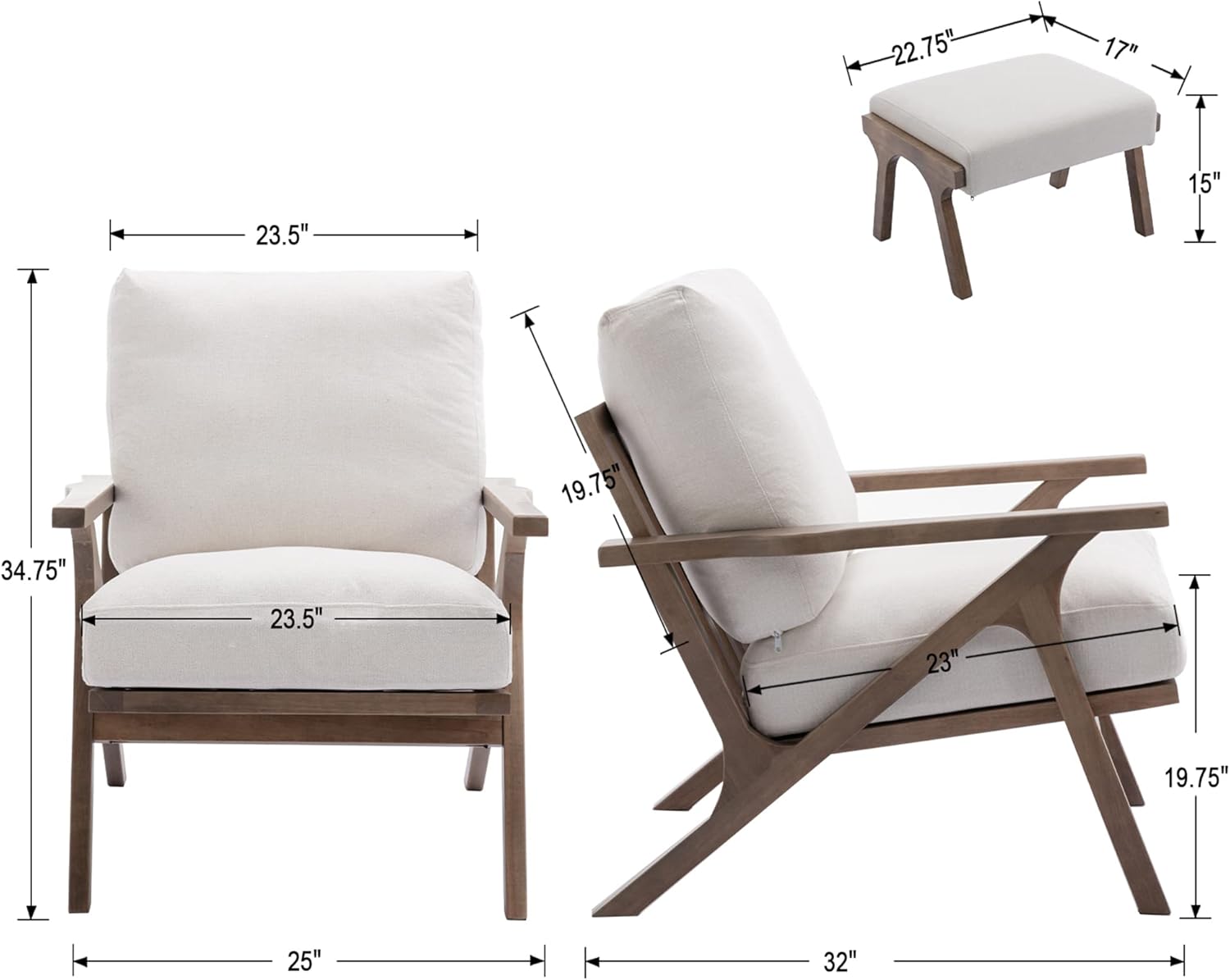 Furnishiaa Mid-Century Modern Accent Chair with Ottoman - Furnishiaa -  - 