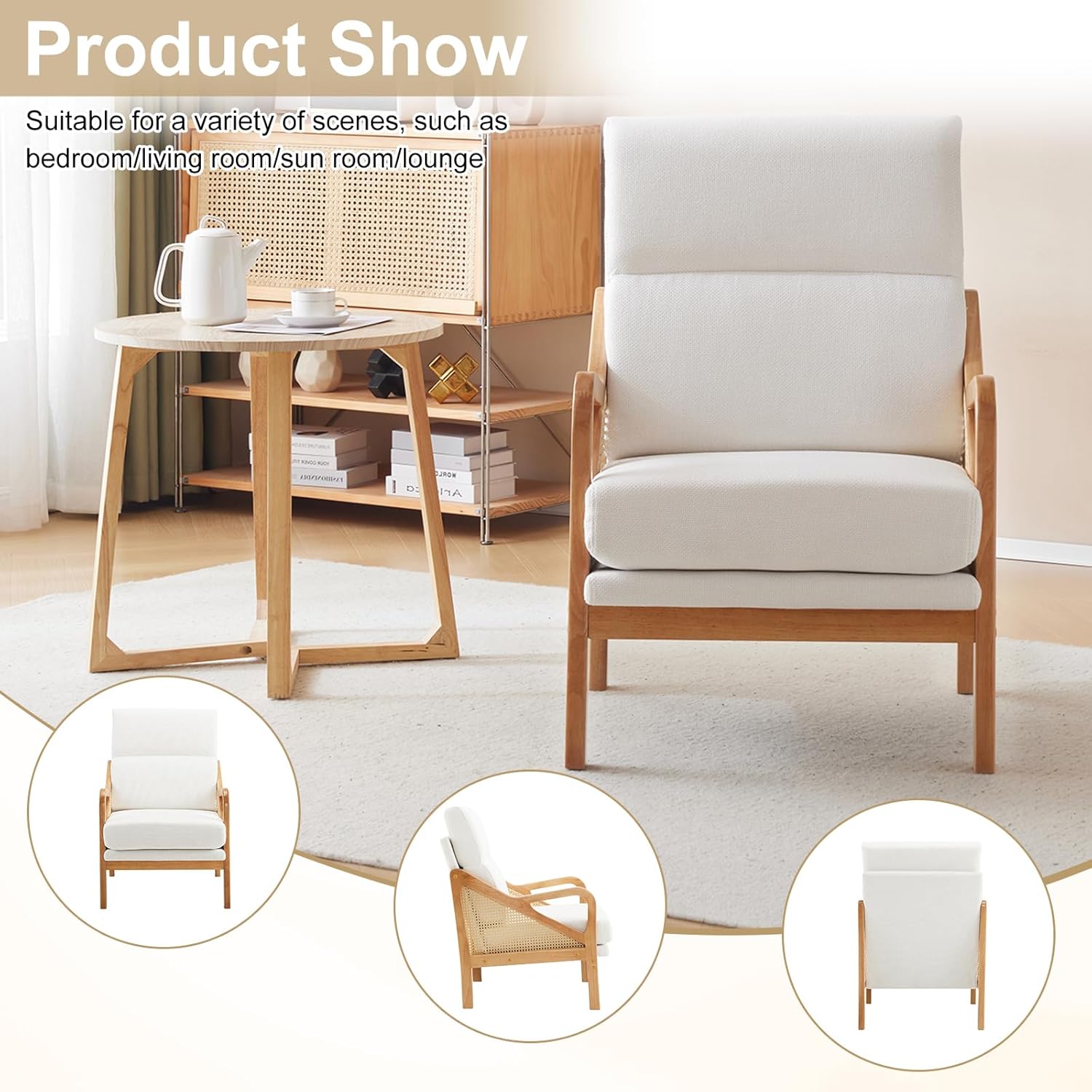 Furnishiaa Modern Accent Chair Mid-Century Woven Rattan Chairs - Furnishiaa -  - 