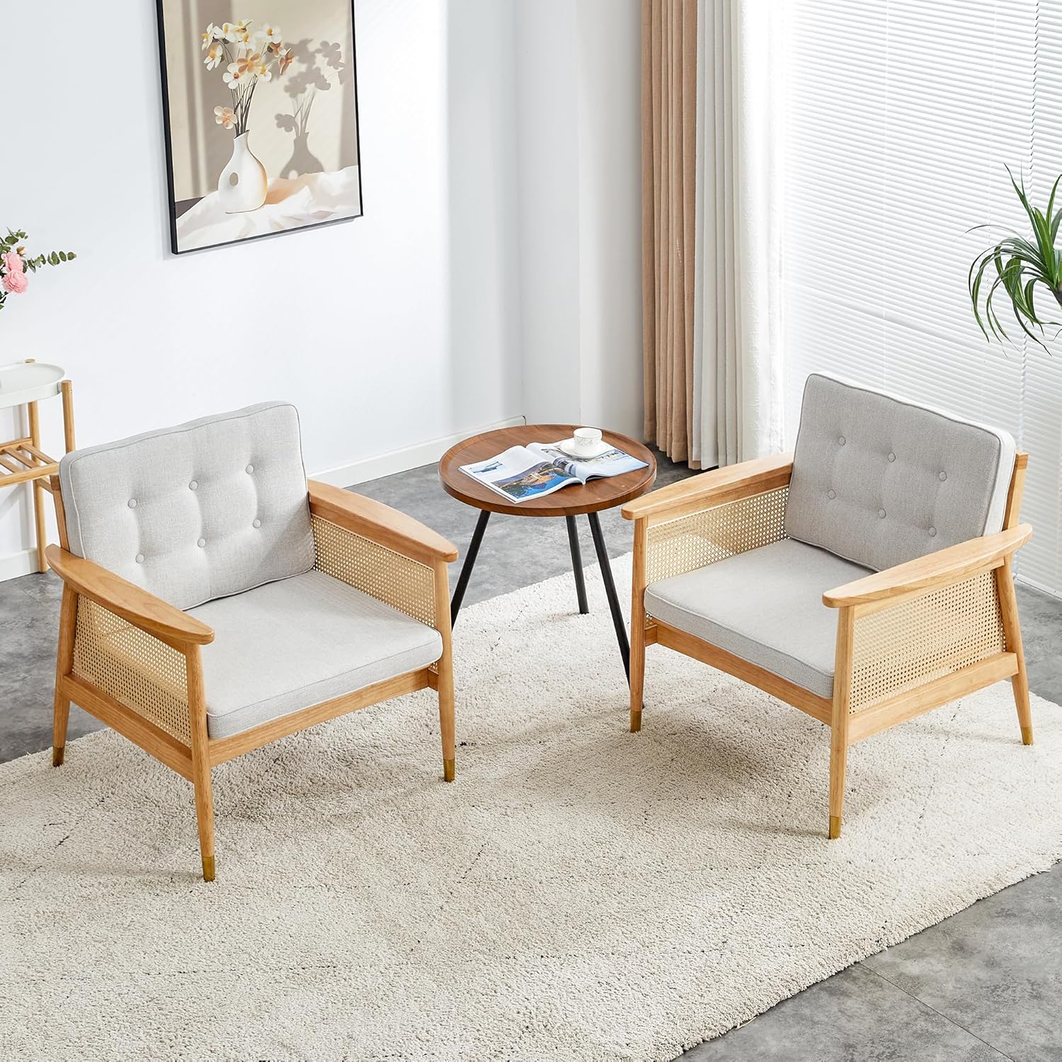 Furnishiaa Modern Minimalist Rattan Solid Wood Sofa 1-Seater - Furnishiaa -  - 