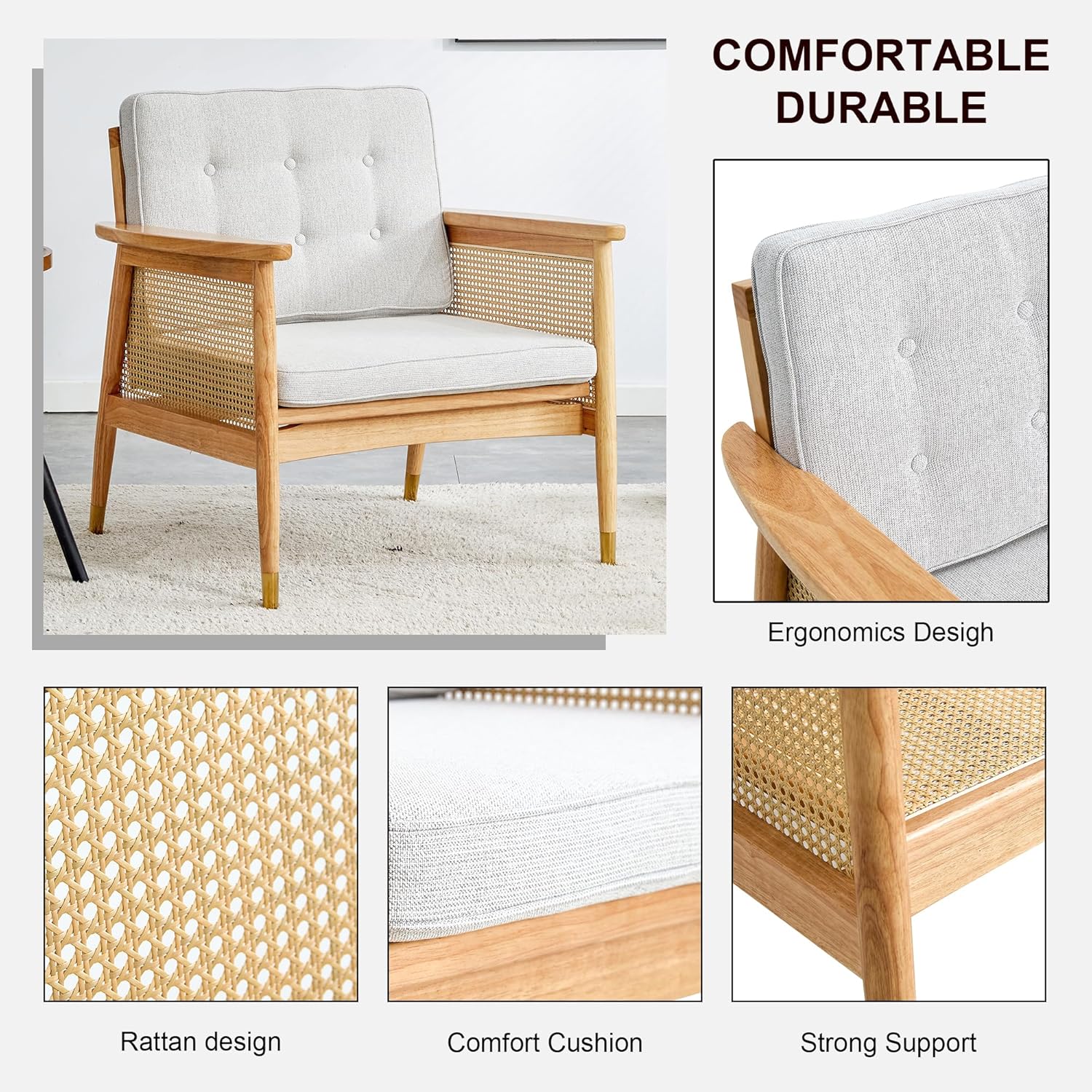 Furnishiaa Modern Minimalist Rattan Solid Wood Sofa 1-Seater - Furnishiaa -  - 