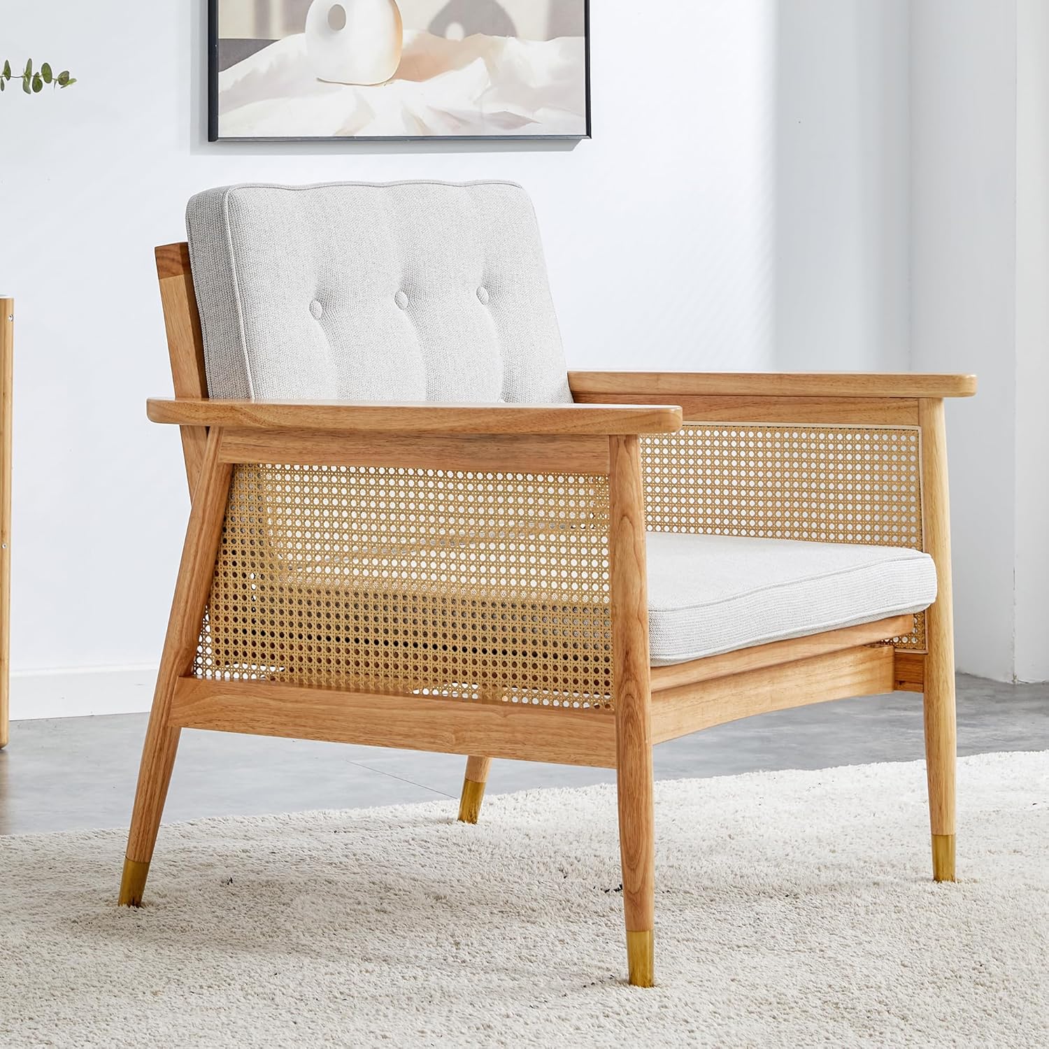 Furnishiaa Modern Minimalist Rattan Solid Wood Sofa 1-Seater - Furnishiaa -  - 