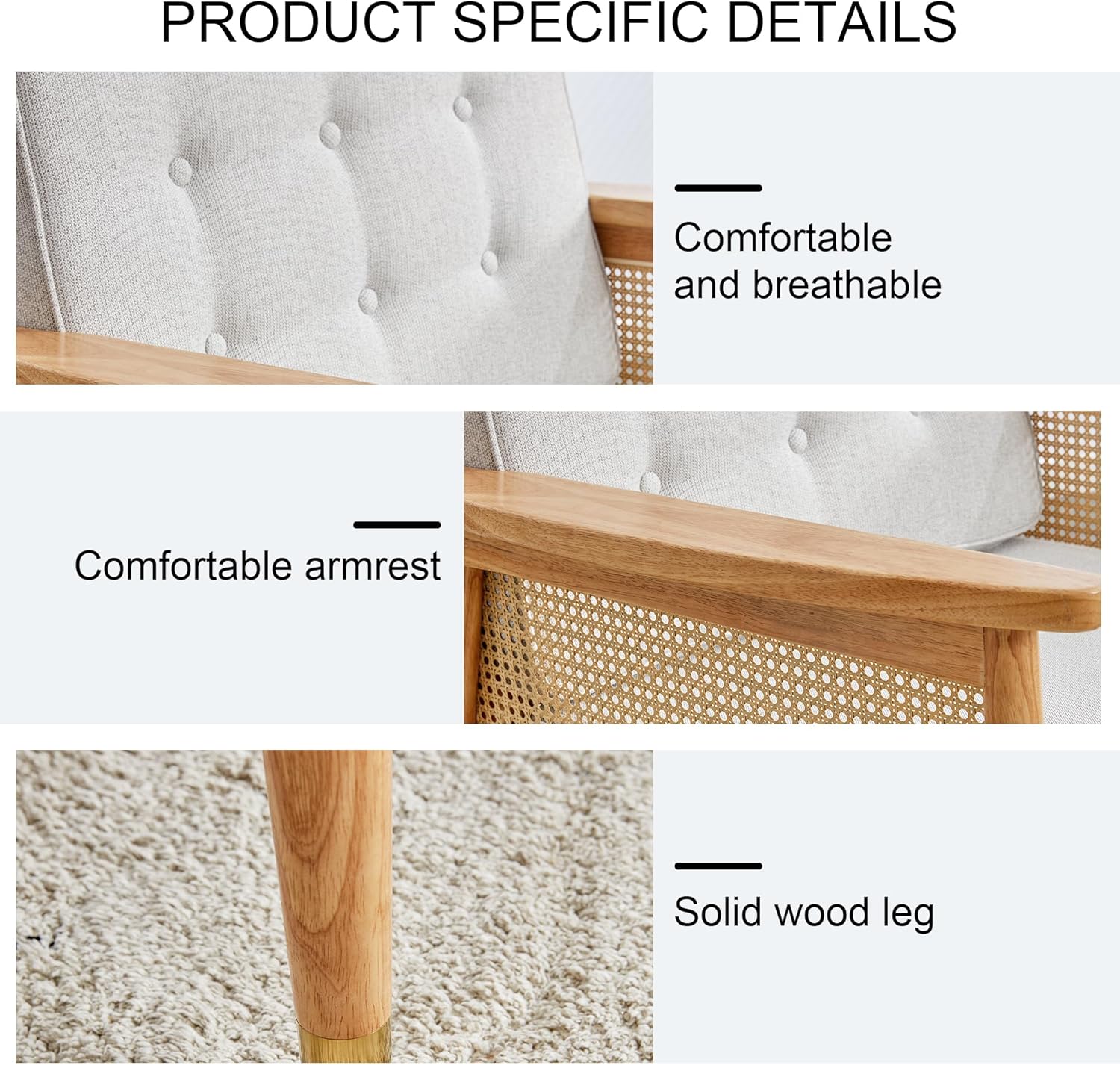 Furnishiaa Modern Minimalist Rattan Solid Wood Sofa 1-Seater - Furnishiaa -  - 