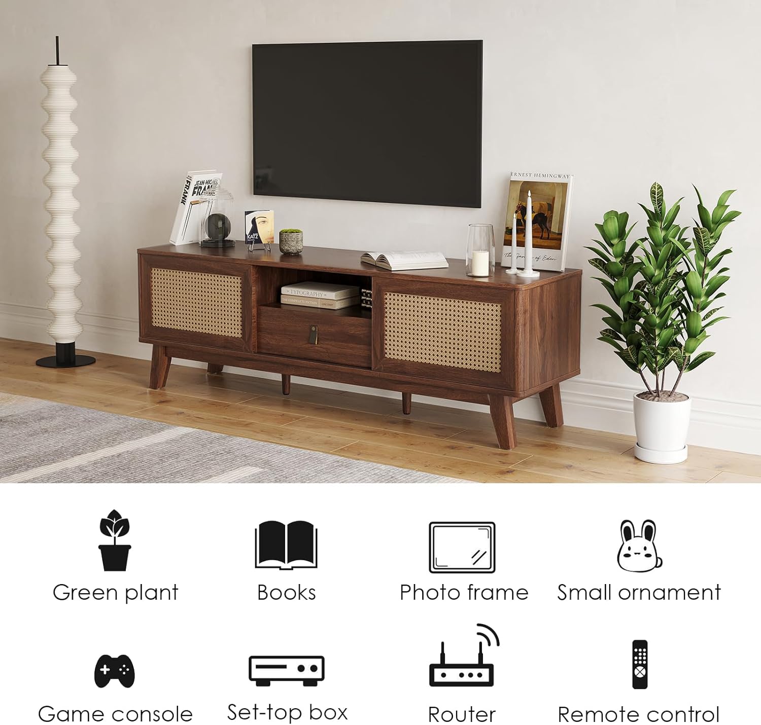 Furnishiaa Natural Rattan TV Stand 70 Inch for Living Room - Furnishiaa -  - 