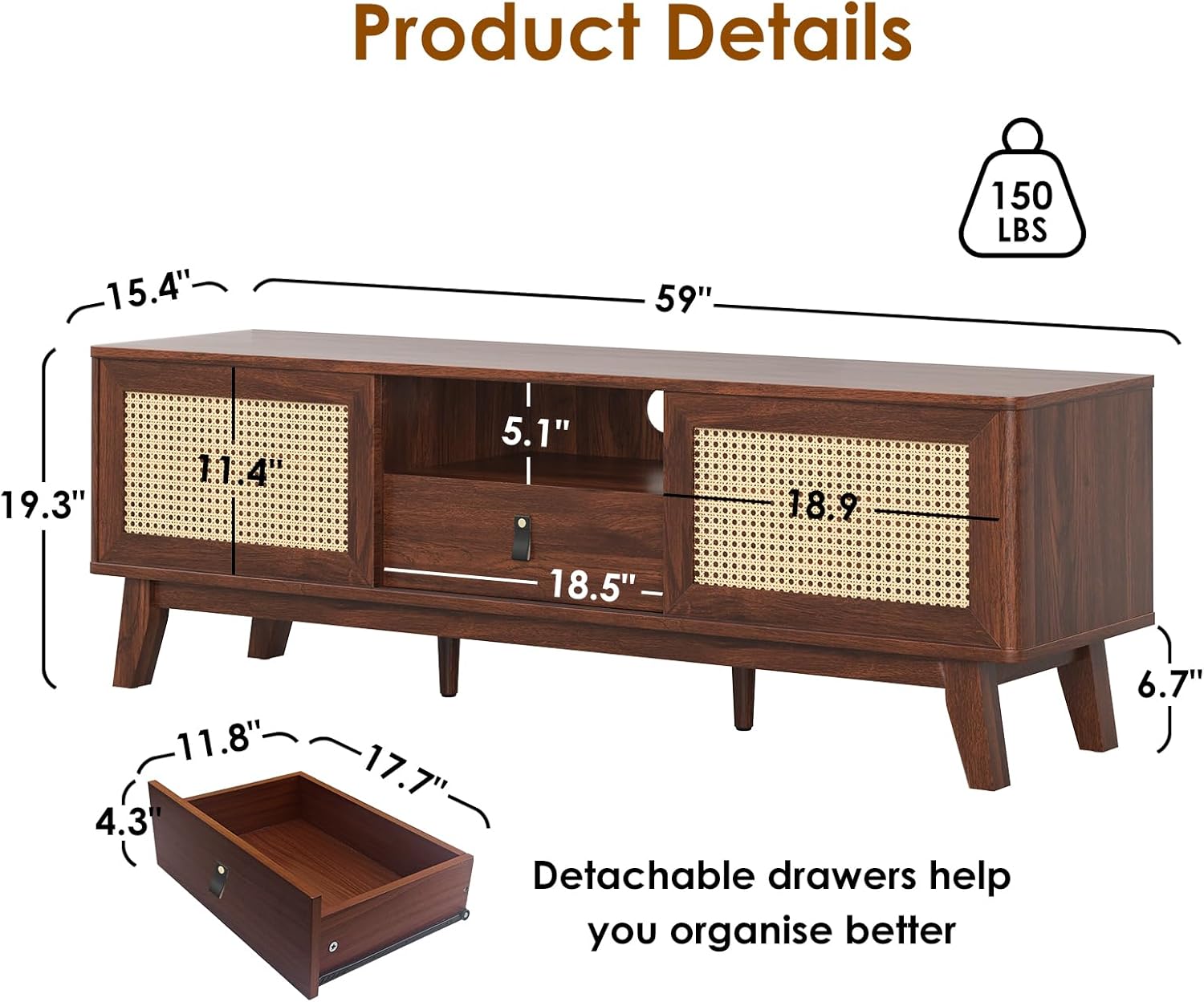 Furnishiaa Natural Rattan TV Stand 70 Inch for Living Room - Furnishiaa -  - 