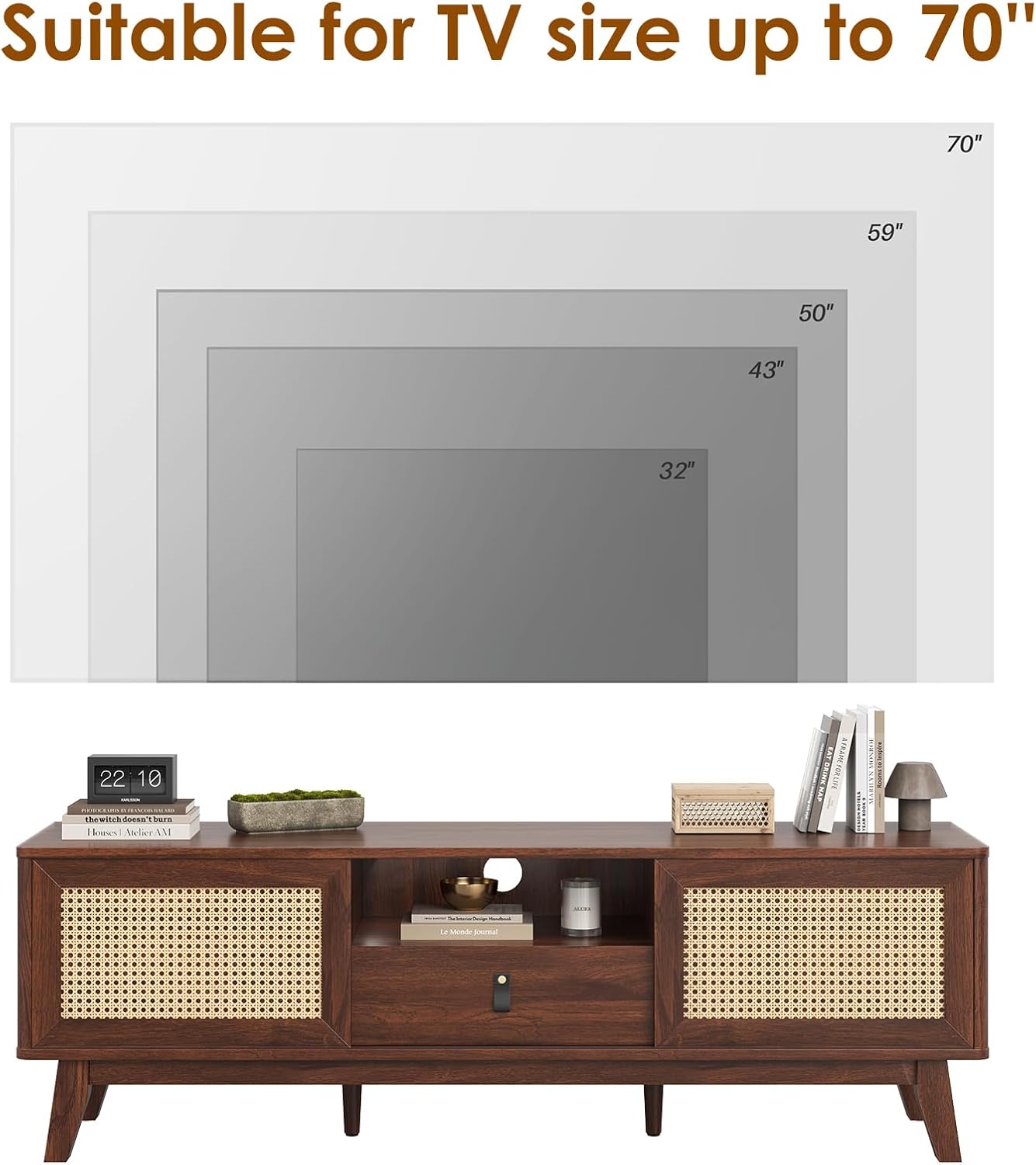 Furnishiaa Natural Rattan TV Stand 70 Inch for Living Room - Furnishiaa -  - 