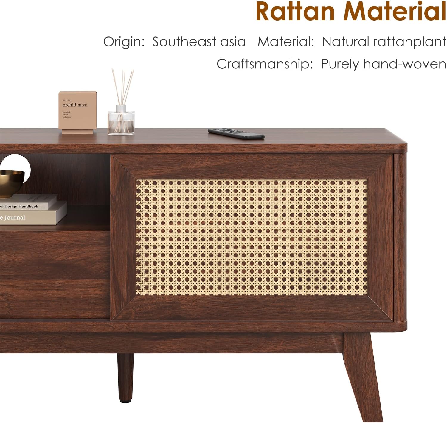 Furnishiaa Natural Rattan TV Stand 70 Inch for Living Room - Furnishiaa -  - 