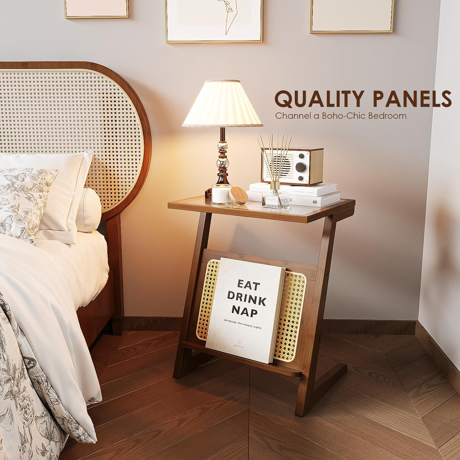 Furnishiaa Rattan Z-Shape Side Table with Glass Top and Storage - Furnishiaa -  - 