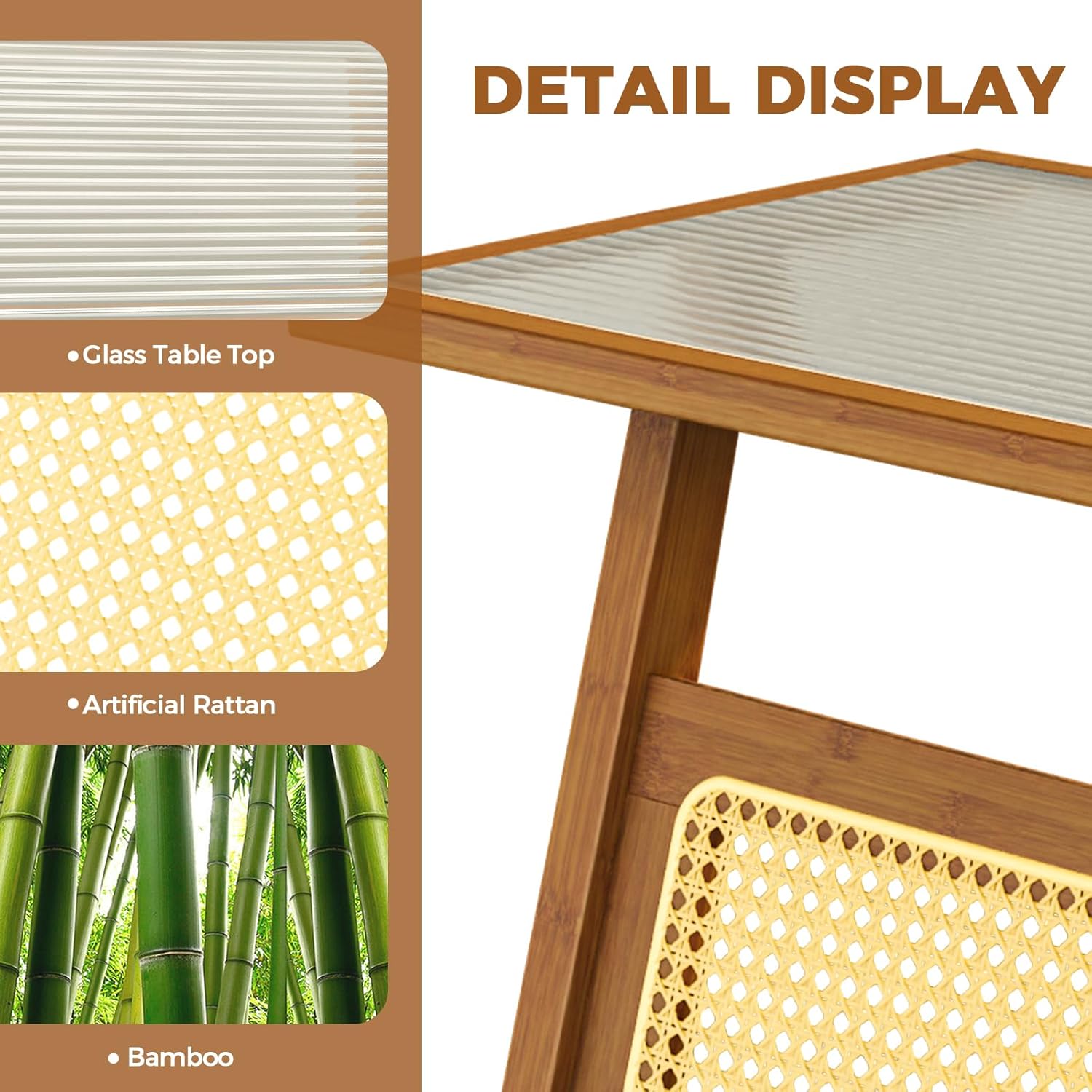 Furnishiaa Rattan Z-Shape Side Table with Glass Top and Storage - Furnishiaa -  - 