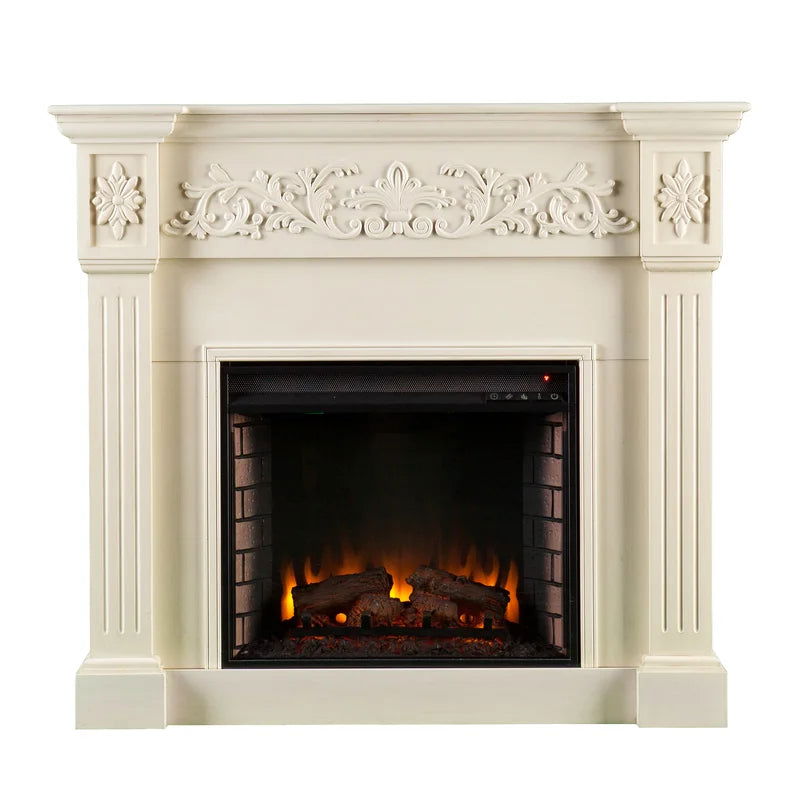 Furnishiaa Royal White Carving Solid Wood Electric Fireplace - Furnishiaa -  - 