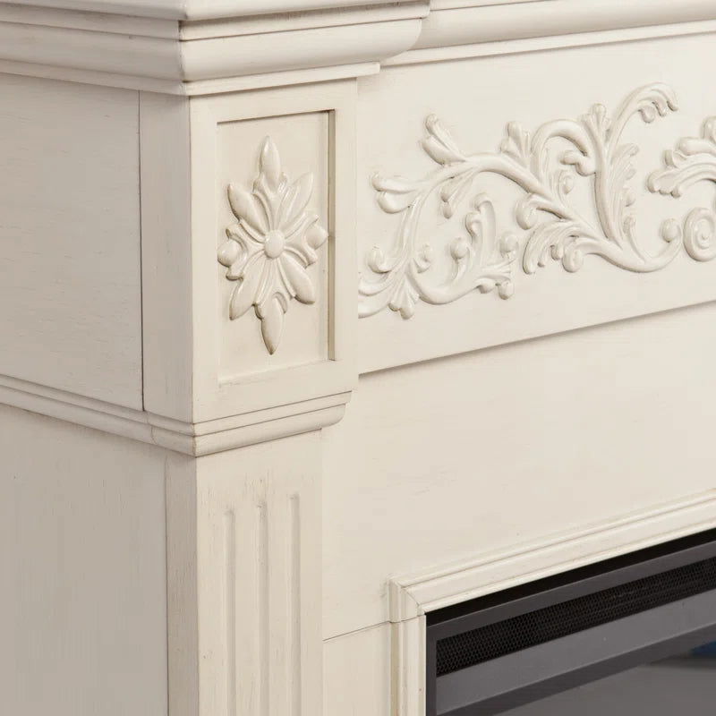 Furnishiaa Royal White Carving Solid Wood Electric Fireplace - Furnishiaa -  - 