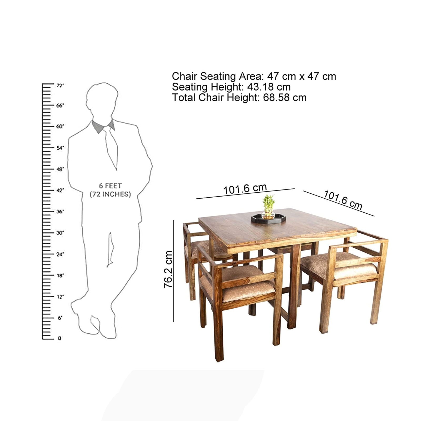 Furnishiaa Sheesham Wood Compact 4 Seat Dining Table Set - Cushioned Chairs - Furnishiaa -  - 