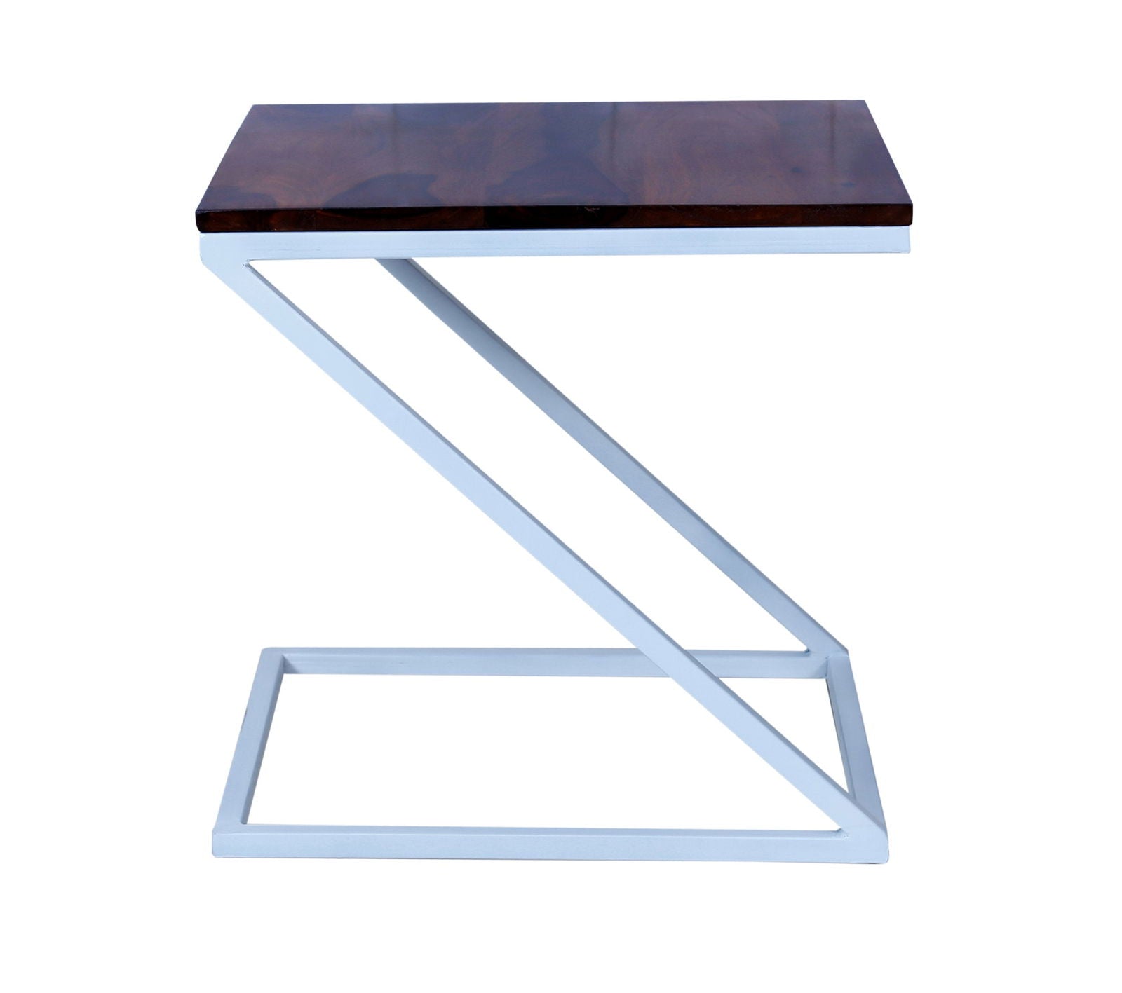 Furnishiaa Sheesham Wood & Iron Z Shape Bedside End Tables Night Stand Side Stool for Bedroom Living Room Home (White and Natural Finish) - Furnishiaa -  - 