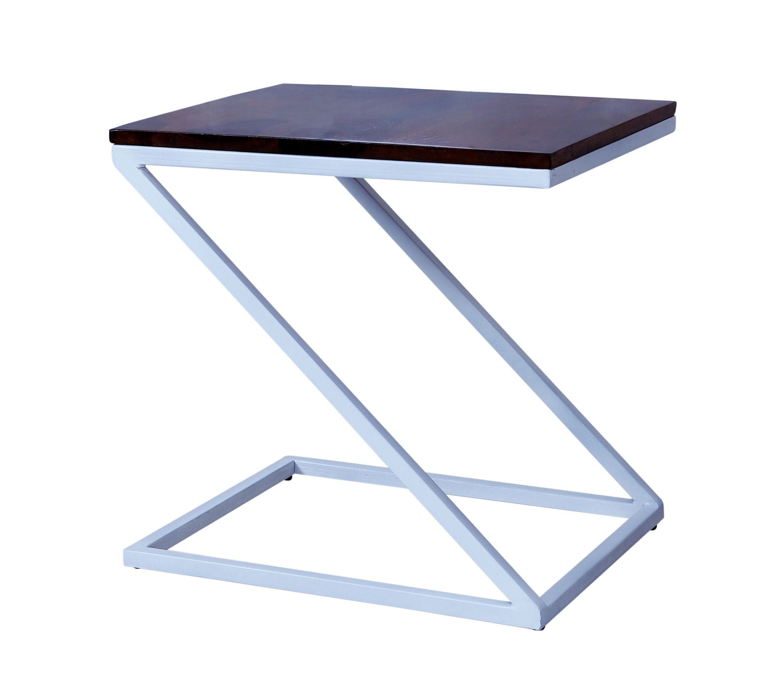 Furnishiaa Sheesham Wood & Iron Z Shape Bedside End Tables Night Stand Side Stool for Bedroom Living Room Home (White and Natural Finish) - Furnishiaa -  - 