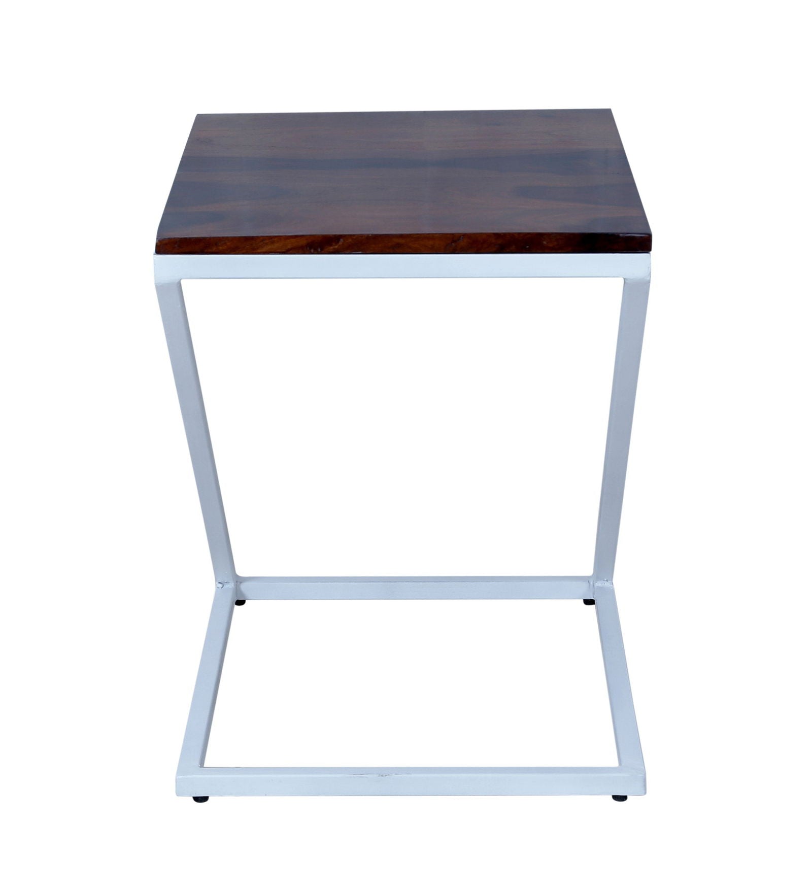 Furnishiaa Sheesham Wood & Iron Z Shape Bedside End Tables Night Stand Side Stool for Bedroom Living Room Home (White and Natural Finish) - Furnishiaa -  - 