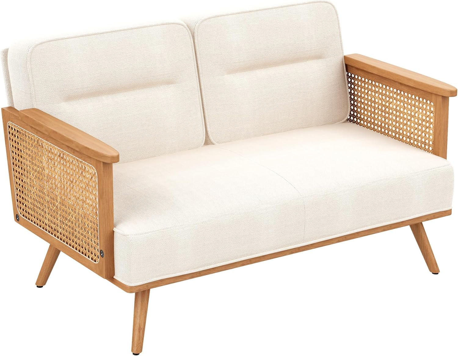 Furnishiaa Solid Oak Wood Loveseat Sofa Couches with Rattan Arms - Furnishiaa -  - 