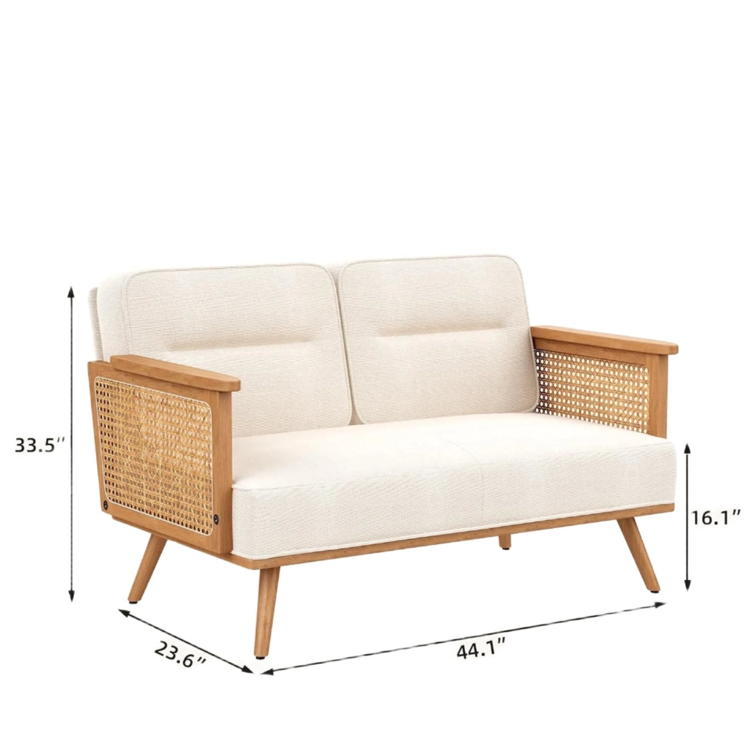 Furnishiaa Solid Oak Wood Loveseat Sofa Couches with Rattan Arms - Furnishiaa -  - 