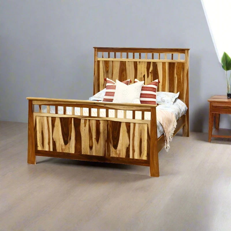 Furnishiaa Solid Sheesham Wood Natural Bed For Home - Furnishiaa -  - 