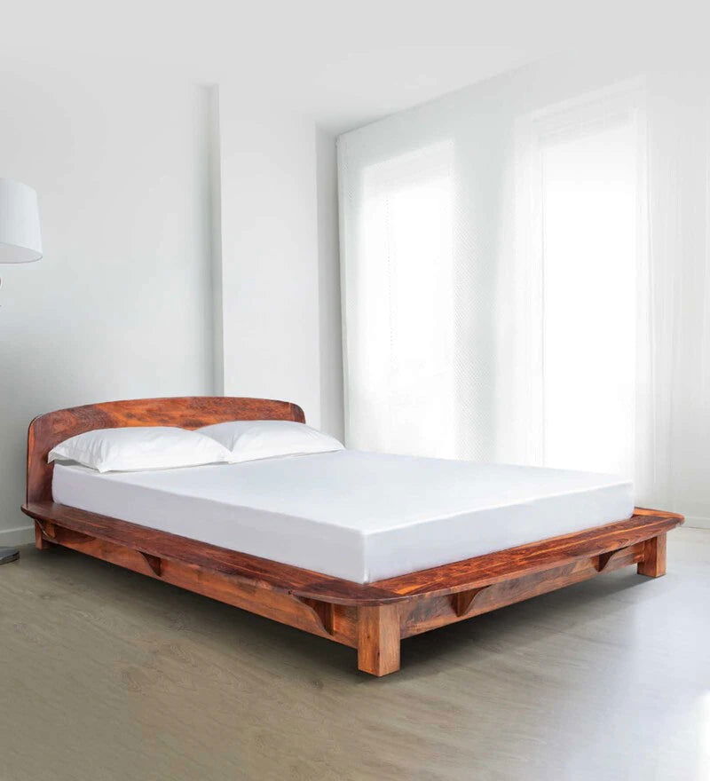 Furnishiaa Solid Sheesham Wood Sleek and Durable Design Low Profile Bed - Furnishiaa -  - 
