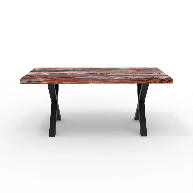Furnishiaa Solid Sheesham Wood Top Dining Table with Grey X-Shape Metal Base Frame - Furnishiaa -  - 