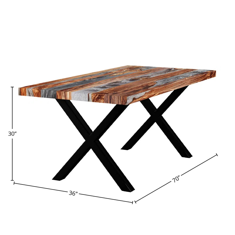 Furnishiaa Solid Sheesham Wood Top Dining Table with Grey X-Shape Metal Base Frame - Furnishiaa -  - 