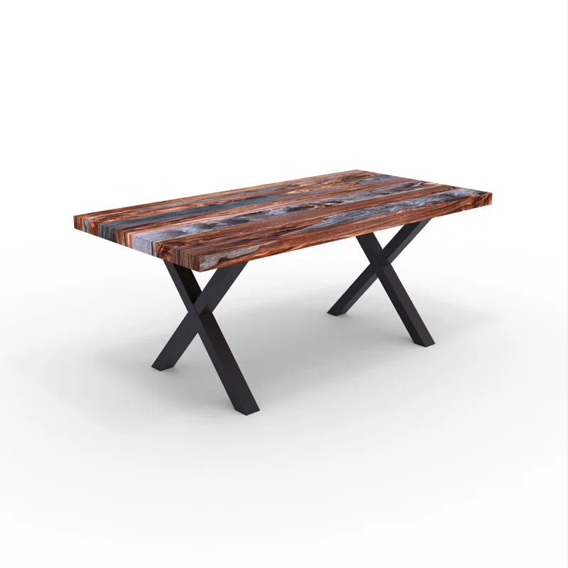 Furnishiaa Solid Sheesham Wood Top Dining Table with Grey X-Shape Metal Base Frame - Furnishiaa -  - 