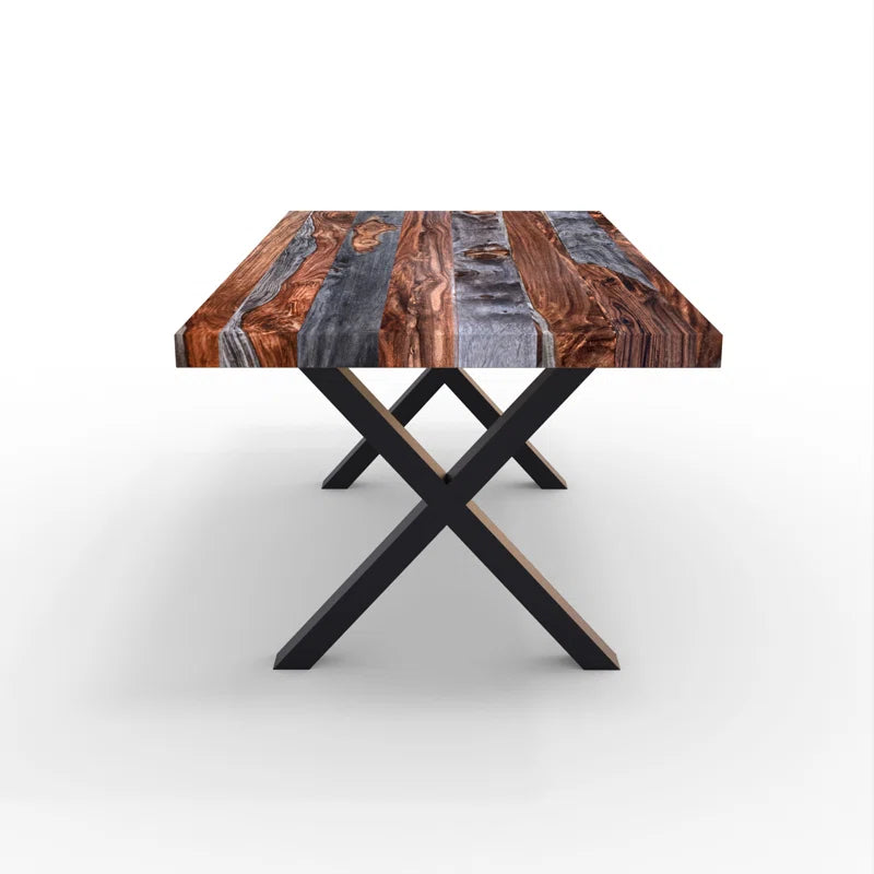 Furnishiaa Solid Sheesham Wood Top Dining Table with Grey X-Shape Metal Base Frame - Furnishiaa -  - 