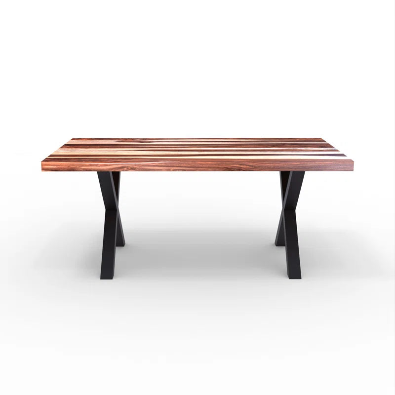 Furnishiaa Solid Sheesham Wood Top X Shape Metal Base Frame Dining Table - Furnishiaa -  - 