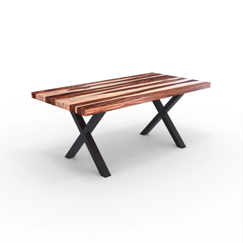Furnishiaa Solid Sheesham Wood Top X Shape Metal Base Frame Dining Table - Furnishiaa -  - 