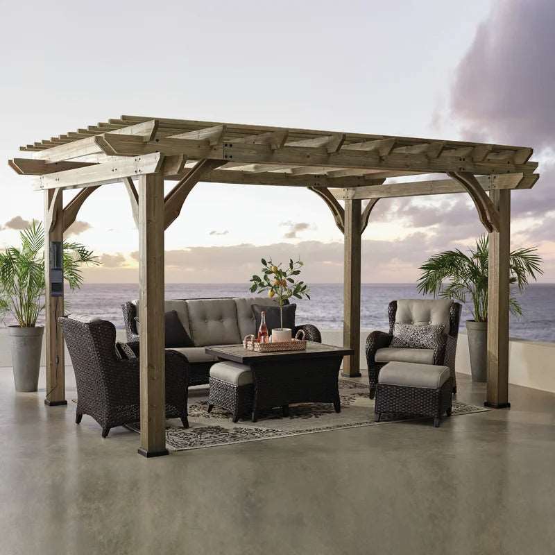 Furnishiaa Solid Wood 14 ft. x 10 ft. Canadian Pine Wood Pergola - Furnishiaa -  - 