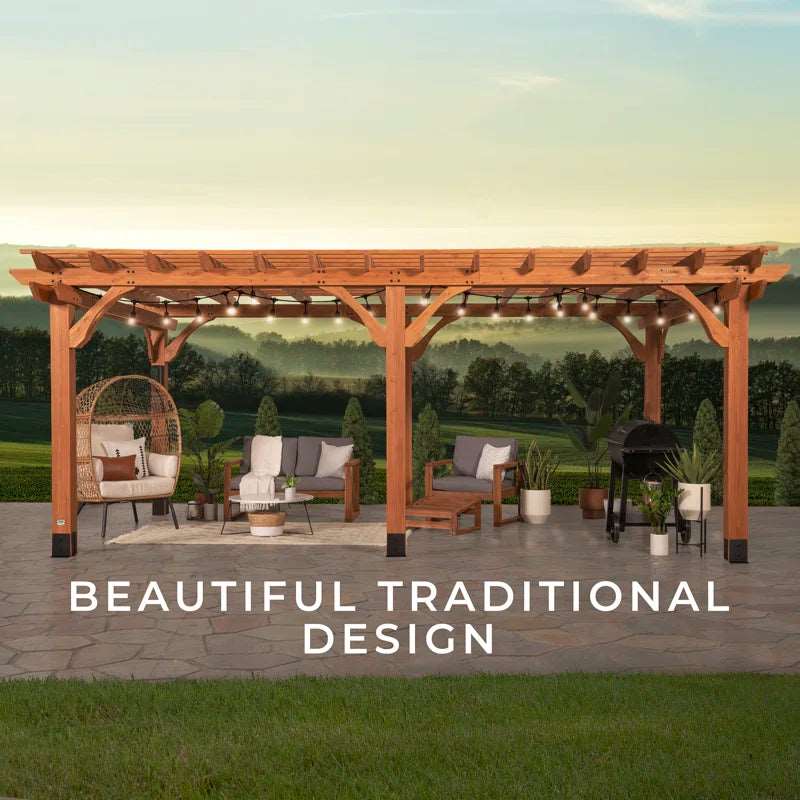 Furnishiaa Solid Wood 20 ft. x 12 ft. Imported Canadian Pine Wood Pergola - Furnishiaa -  - 