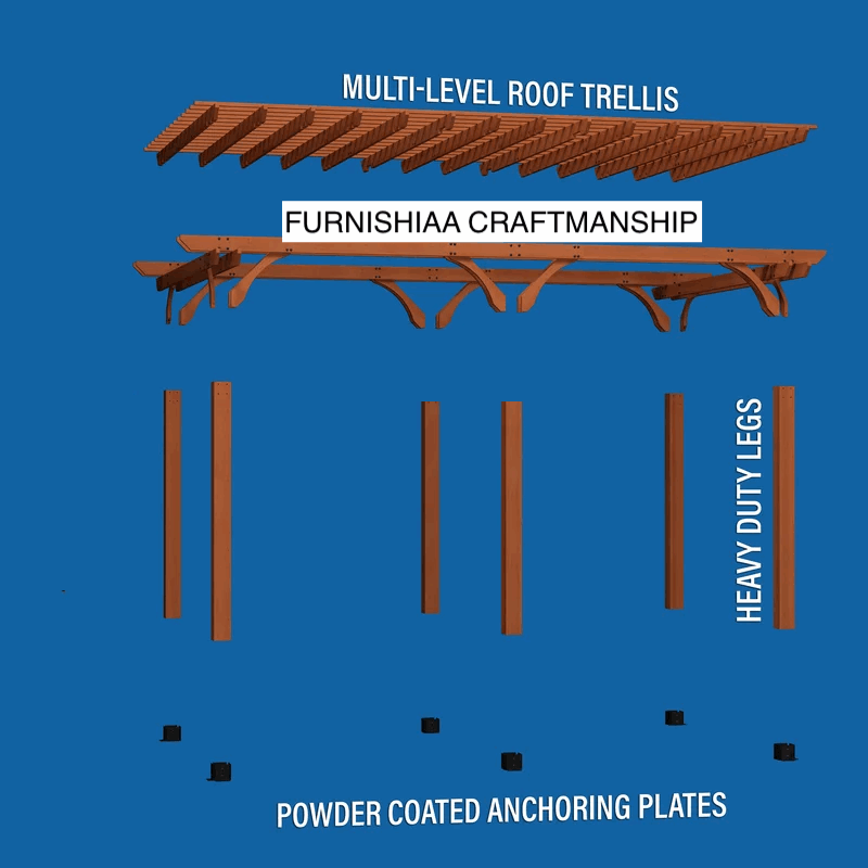 Furnishiaa Solid Wood 20 ft. x 12 ft. Imported Canadian Pine Wood Pergola - Furnishiaa -  - 