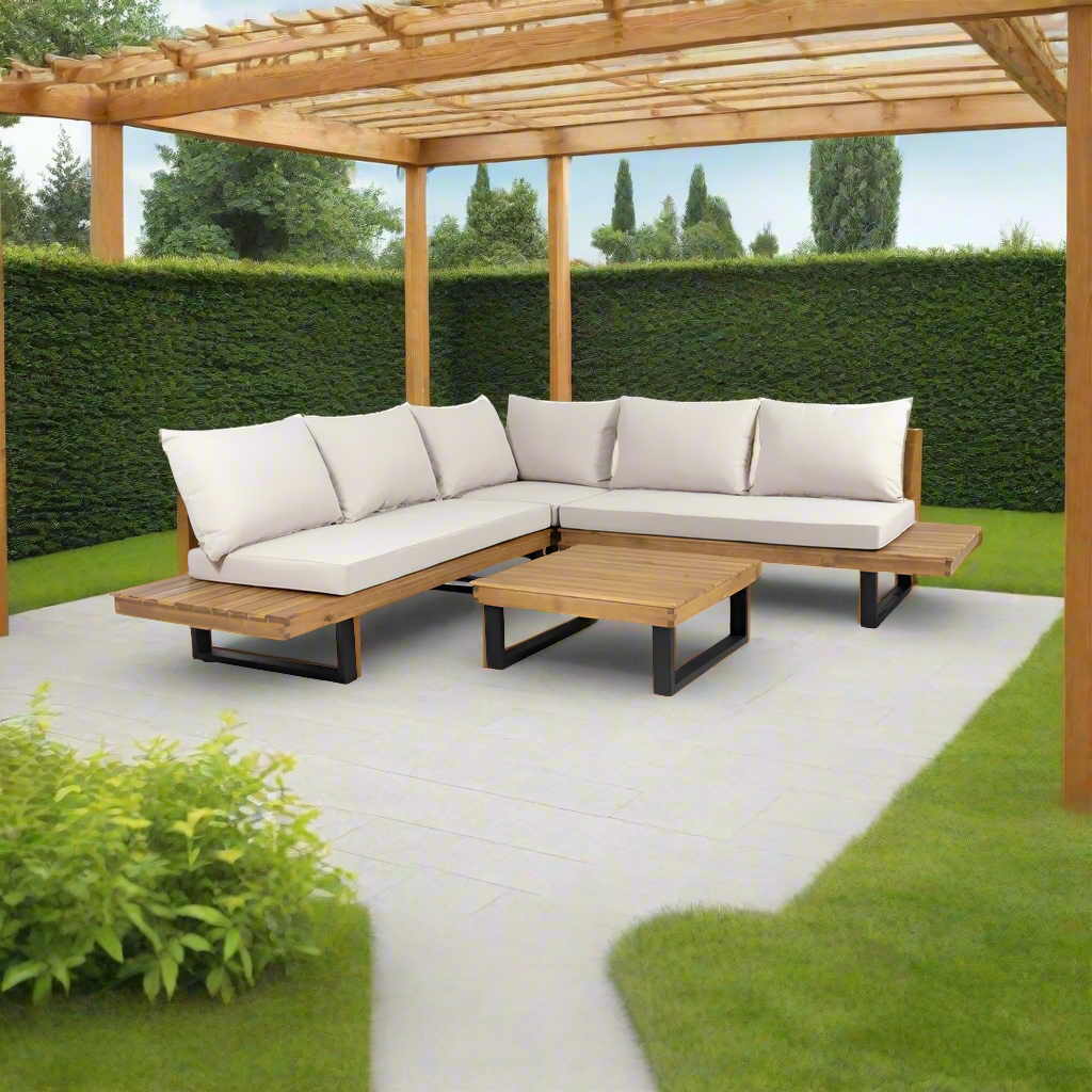 Furnishiaa Solid Wood 5 Seater Outdoor Sofa With Coffee Table - Furnishiaa -  - 