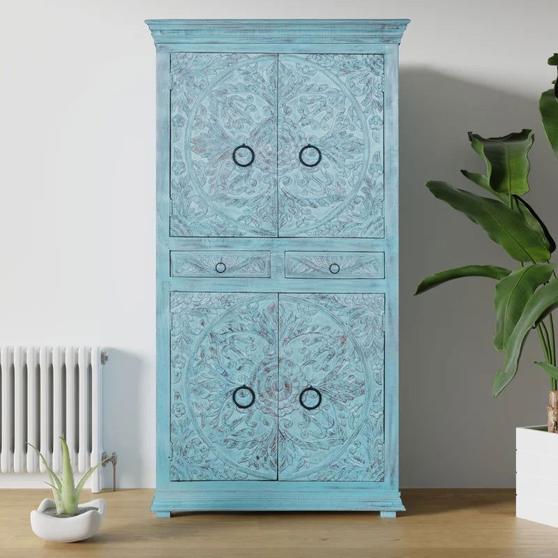 Furnishiaa Solid Wood Armoire with Carving - Furnishiaa -  - 