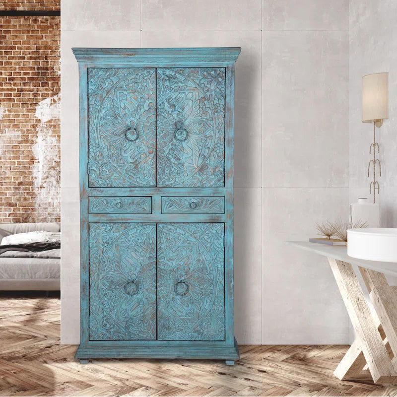 Furnishiaa Solid Wood Armoire with Carving - Furnishiaa -  - 