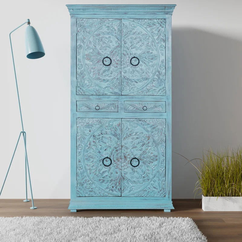 Furnishiaa Solid Wood Armoire with Carving - Furnishiaa -  - 